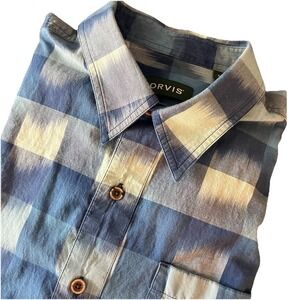 Orvis Active Fit Large Men's Blue And White Plaid Button Down Short Sleeve Shirt